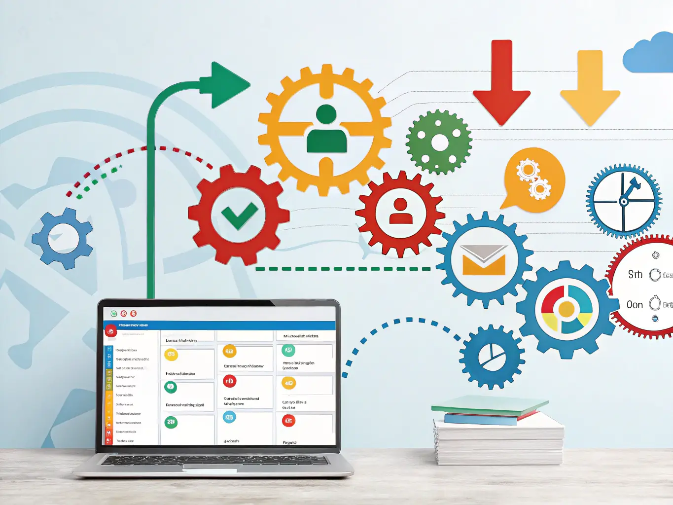 A dynamic graphic showcasing CRM automation tools in action, streamlining sales and marketing processes for improved customer relationship management.