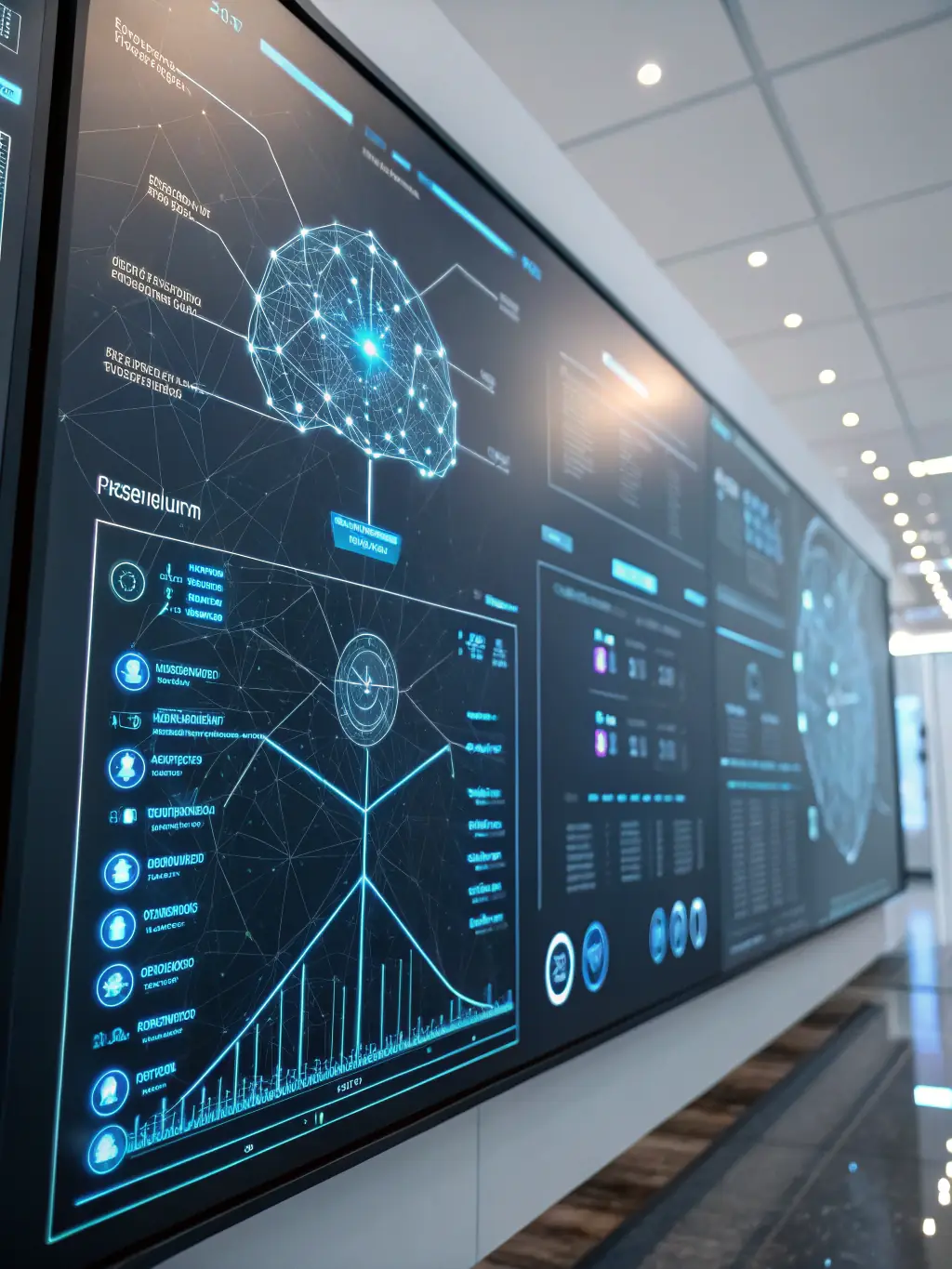 A futuristic interface showing interconnected systems managed by AI, highlighting the comprehensive automation capabilities and seamless integration offered by NewWayz AI for various business needs.