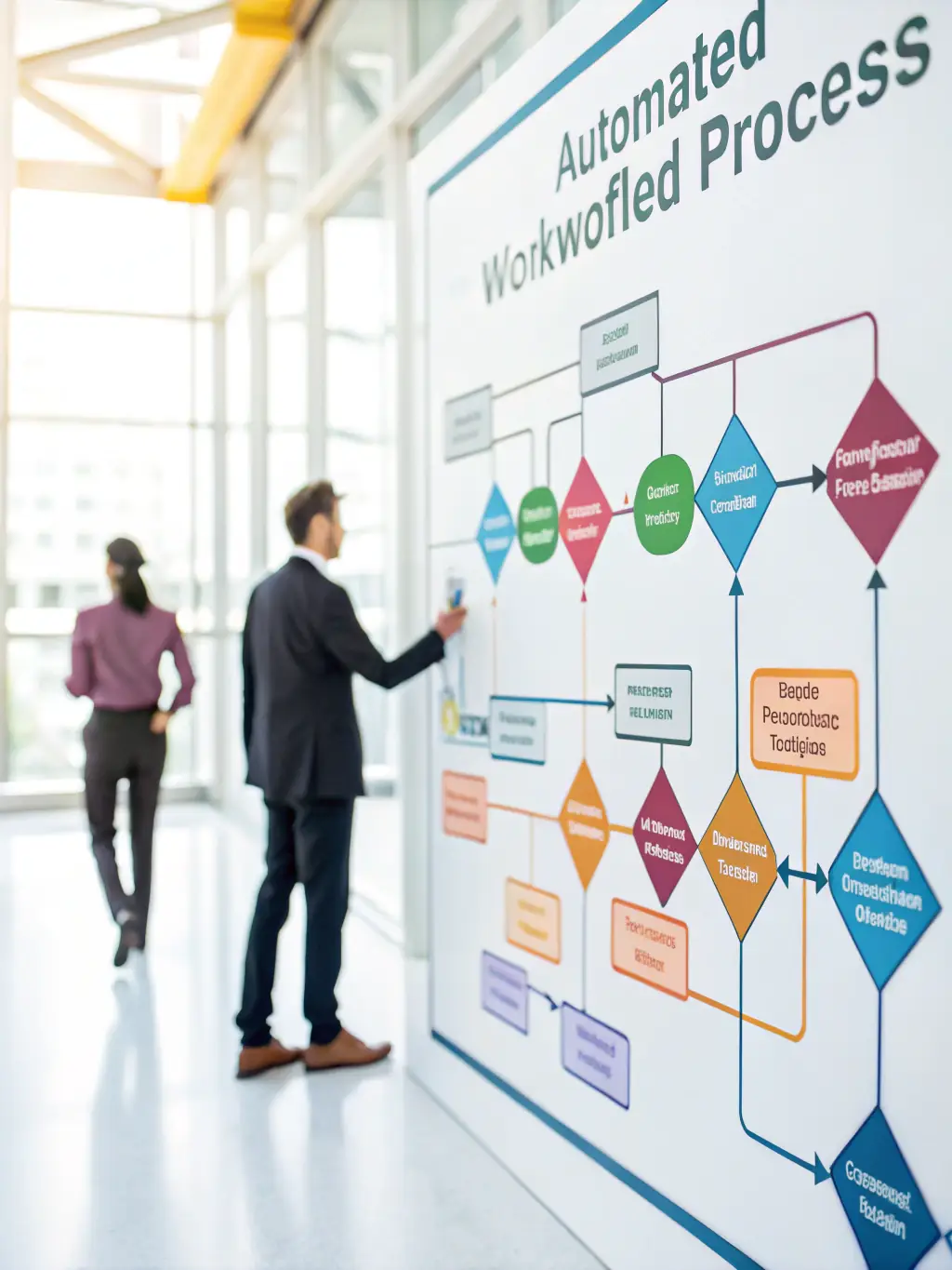 A visual representation of a workflow diagram, highlighting automated steps and data flow within a business process, used to illustrate the efficiency of workflow automation.